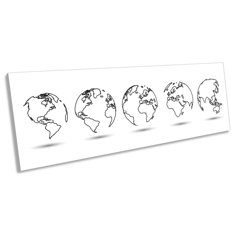 World Map Globe Minimalist - Wrapped Canvas Panoramic Print, 60.96cm H x 182.88cm W