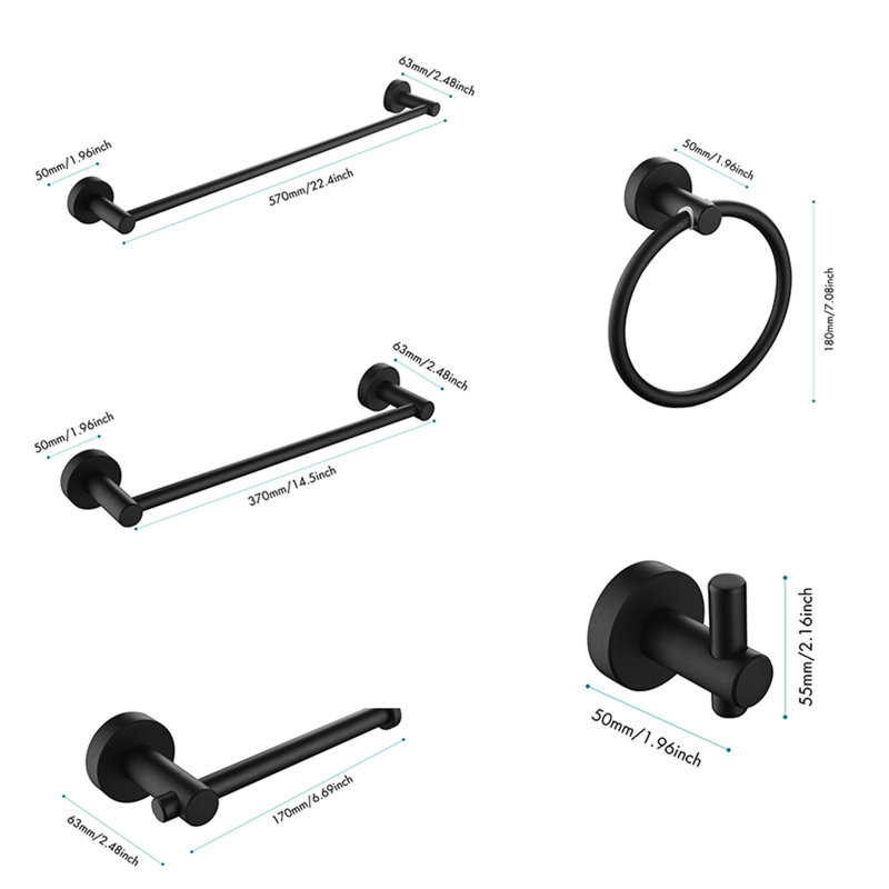 6 - Piece Bathroom Hardware Set, Black