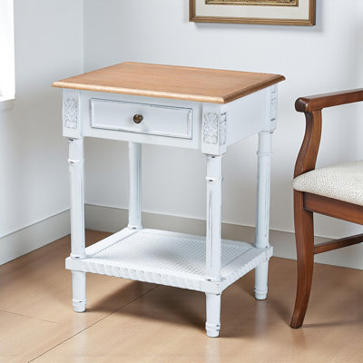 Table de bout à 1 tiroir Rylie en blanc classique français deux tons et brun naturel
