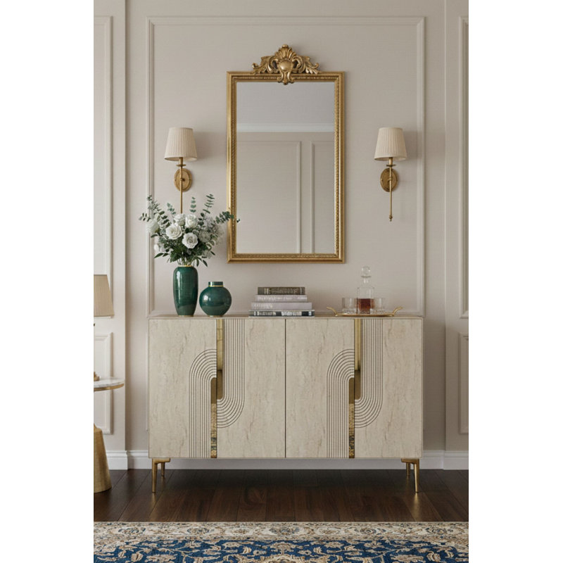 Console, Blanc / Traverti / Or