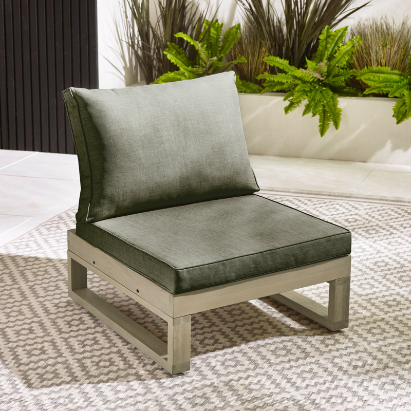 Temmy Solid Wood 2 Garden Chairs - Outdoor Patio Lounge for Modern Garden Dining, Green Cushion/Whitewash Frame