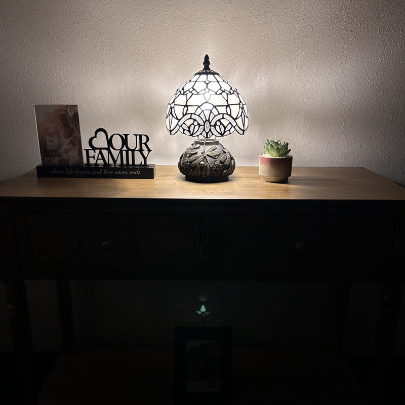 Standwood Tiffany Mini Table Lamp White Stained Glass Baroque Style Lavender Included LED Bulb 12"H*8"W*8"D
