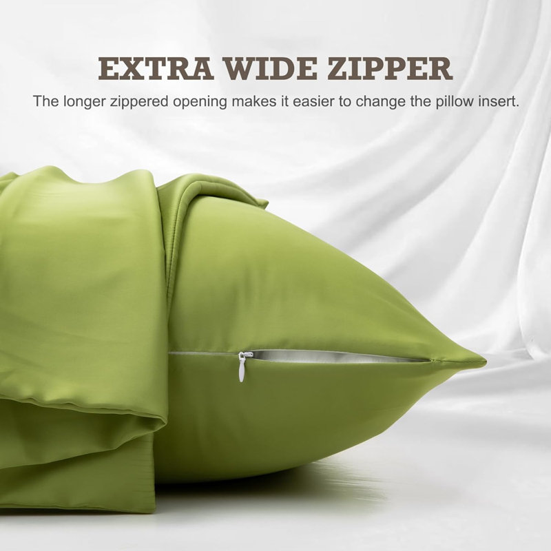 Luxe Mulberry Silk Pillowcases with Hidden Zipper (Set of 2), Queen Pillowcase, Mosstone