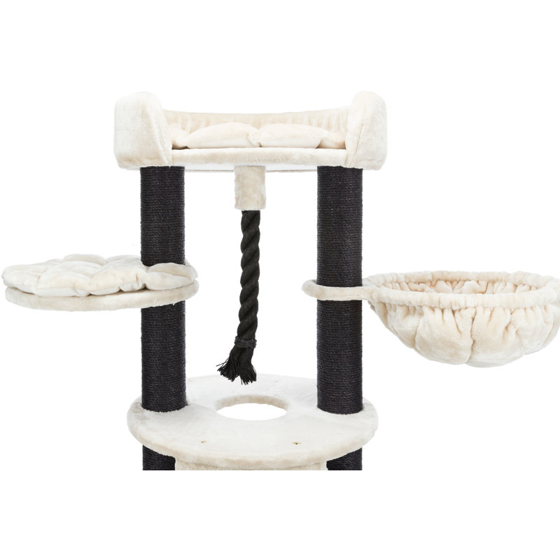 Tour à chat 55,5 po, poteaux à griffer en sisal, arbre à chat avec hamac recouvert de peluche, plate-forme, coussins, noir