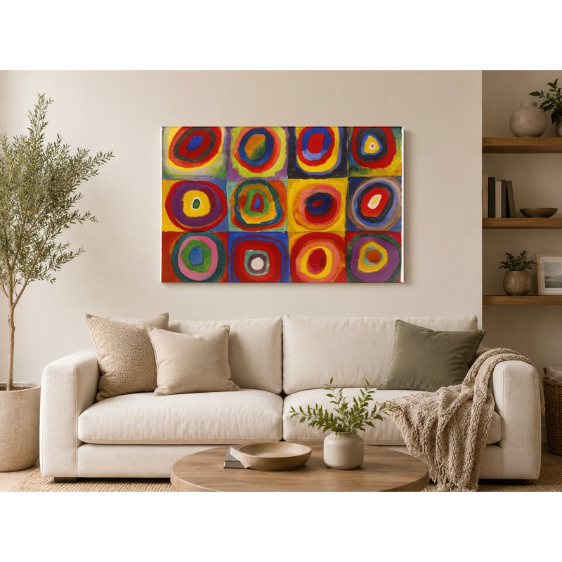 Étude de couleur: carrés avec cercles concentriques (1913) - Art mural sur toile paysage, 36" W x 24" H