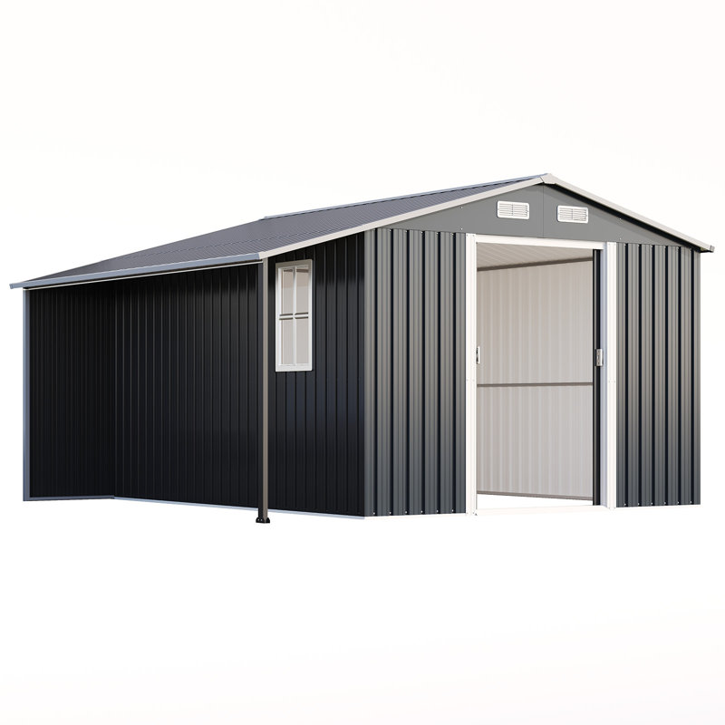 AMERLIFE Outdoor Storage Shed, Metal Shed with Sliding Doors Two 4-Pane Windows, Open Outdoor Shed for Wood Storage
