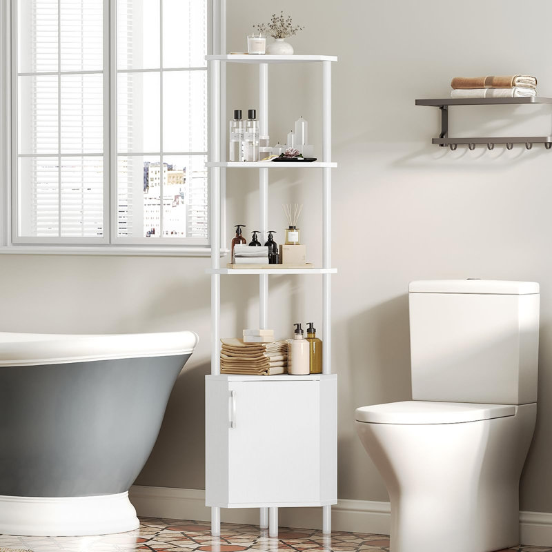 5-Tier Industrial Corner Bookshelf, White