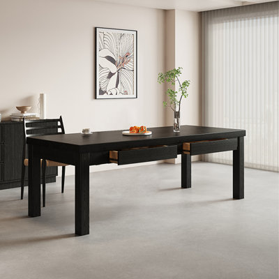 86.61" Black Rectangular Solid Wood Dining Table