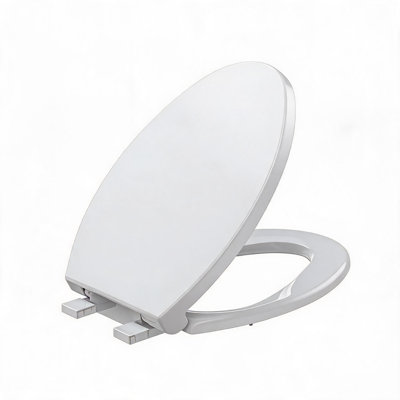 Abattant de toilette allongé Enjyam, fermeture amortie et démontage rapide – Installation par le haut, compatible avec la plupart des toilettes allongées standard, revêtement silencieux et résistant, 48 cm (19 pouces) de large, revêtement blanc uni à l'extrémité