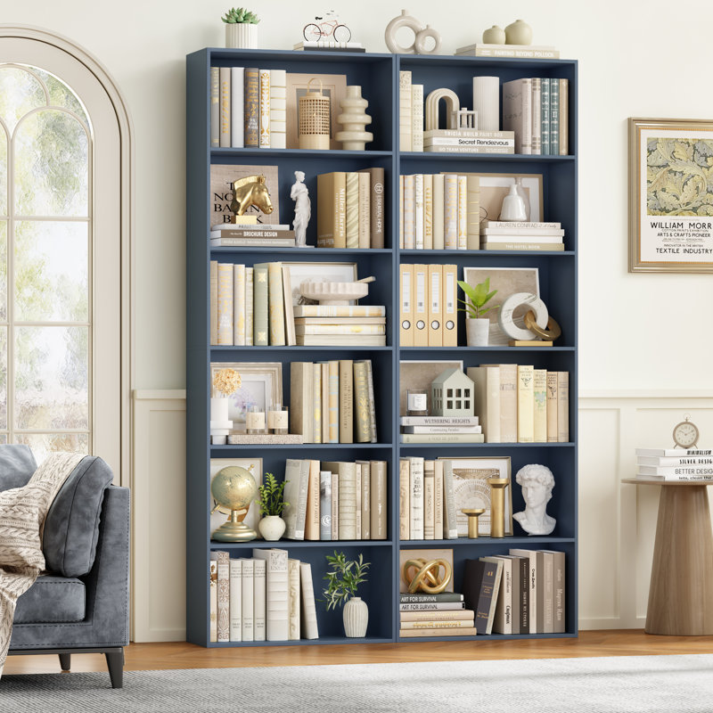 Ensemble de 2 bibliothèques, grandes tablettes de rangement ouvertes pour le salon / bureau, Blue