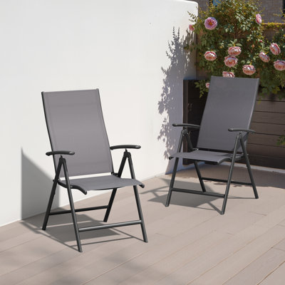 Hickley Metal Folding Patio Dining Armchair with Adjustable Backrest