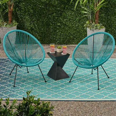 Stylish Teal Outdoor Chairs (Set Of 2) With Durable Steel Frame And Comfortable Hammock Weave Design