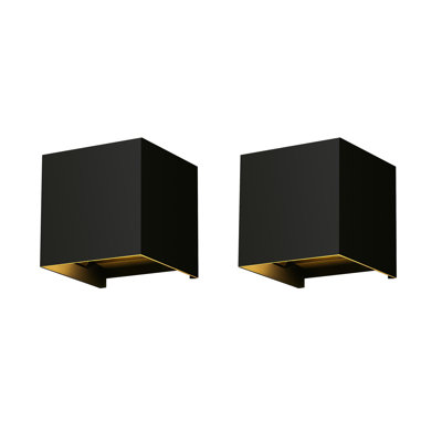 2-pack Led Black Square Up/down Wall Light, Adjustable Beam Angle Aluminum Ip65 Waterproof Wall Sconce