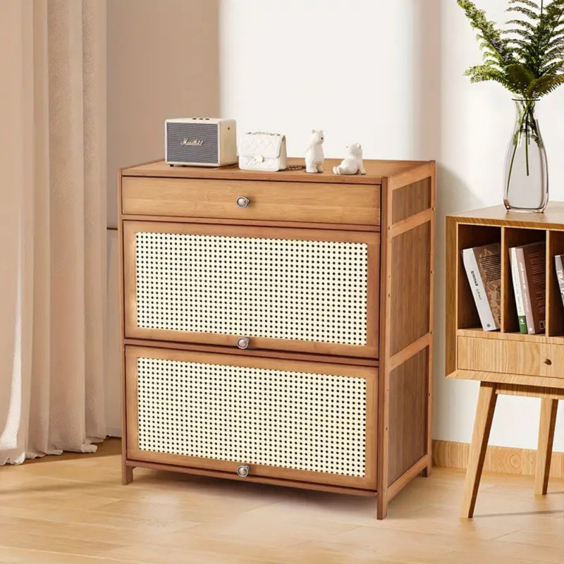 4-Tier Bamboo Shoe Cabinet - Freestanding Shoe Storage With Drawer And Legs For Entryway