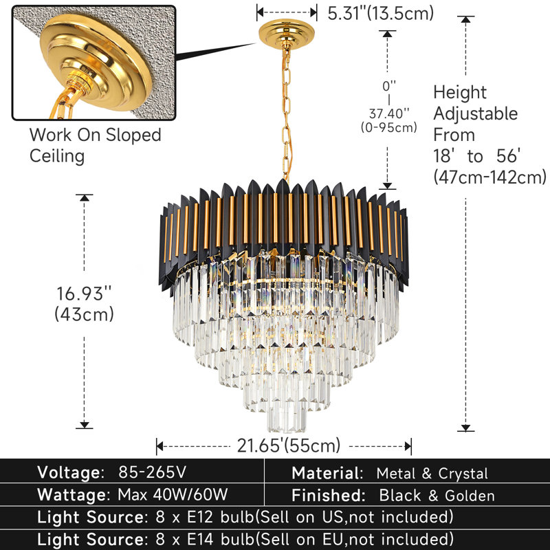 Light Tiered Chandelier With Crystal Accents, 56" H x 21.6" W x 21.6" D