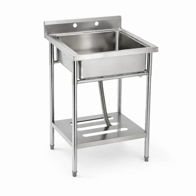 27 x 24 x 40 Inch Stainless Steel Freestanding Utility Sink With Single Deep Basin, Heavy-Duty Commercial-Grade Construction, Easy-Clean Design For Laundry, Garage, Bar And Basement