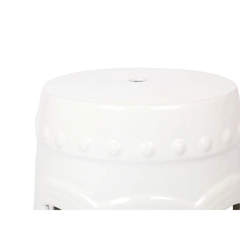 Tabouret d'appoint 17 po x 10,5 po en céramique blanche, émaillée, à décoloration, tambour d'appoint intérieur / extérieur, table d'appoint, jardin décoratif