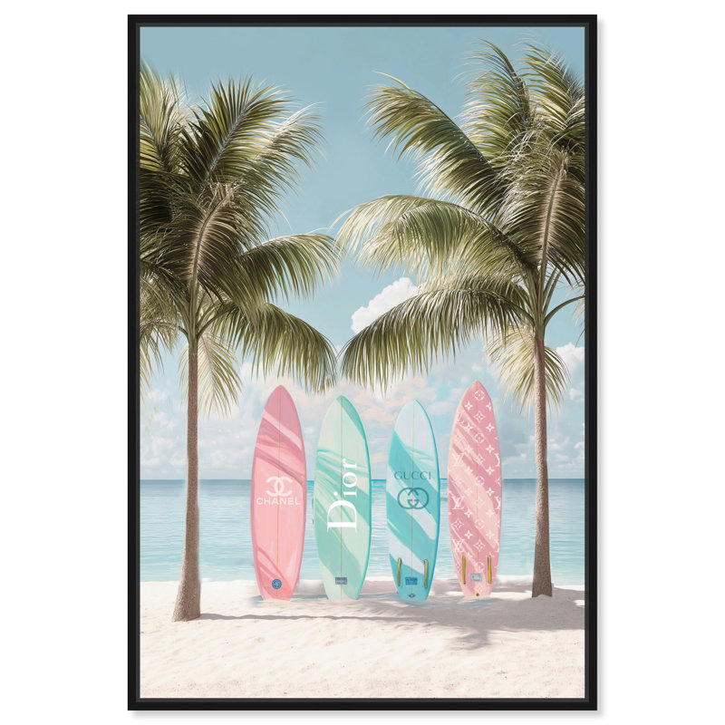 Toile de mer pastel, H 16 po x l 11 po, Cadre flottant noir