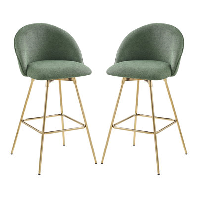 Upholstered Swivel Bar Stools with Gold Legs