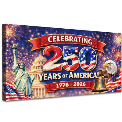 250th Anniversary America Canvas Wall Art Prints, Patriotic 1776-2026 US Flag Large Wrapped Framed Canvas Artwork Pictures Wall Decor for Living Room, Office, Bedroom 16×32 Inch