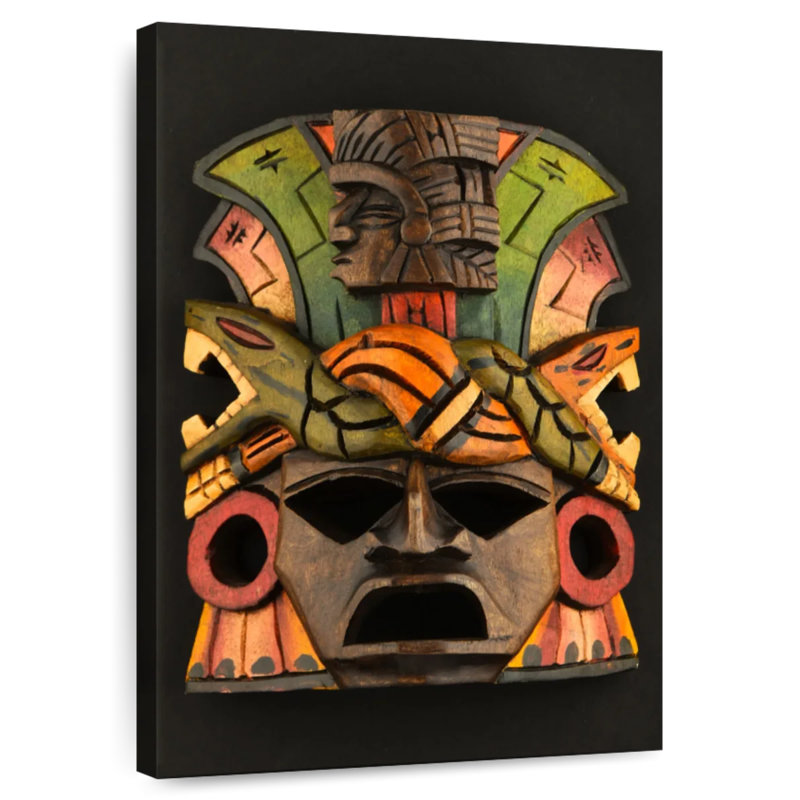 Senne Aztec Wooden Mask, 30" H x 20" W
