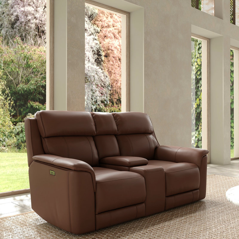 Oslo Dual Power Reclining Love Seat With Console In Pecan