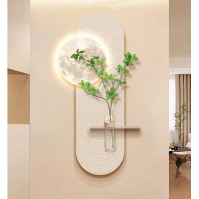Creamy Sandstone Led Wall Decor With Water Vase & Greenery