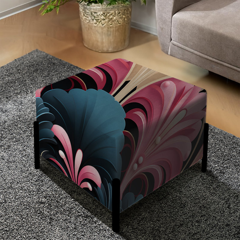 Motif damassé rose et bleu art déco - Repose-pieds carré damassé