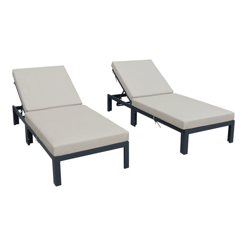 Outdoor Metal Single chaise with Cushions, Beige