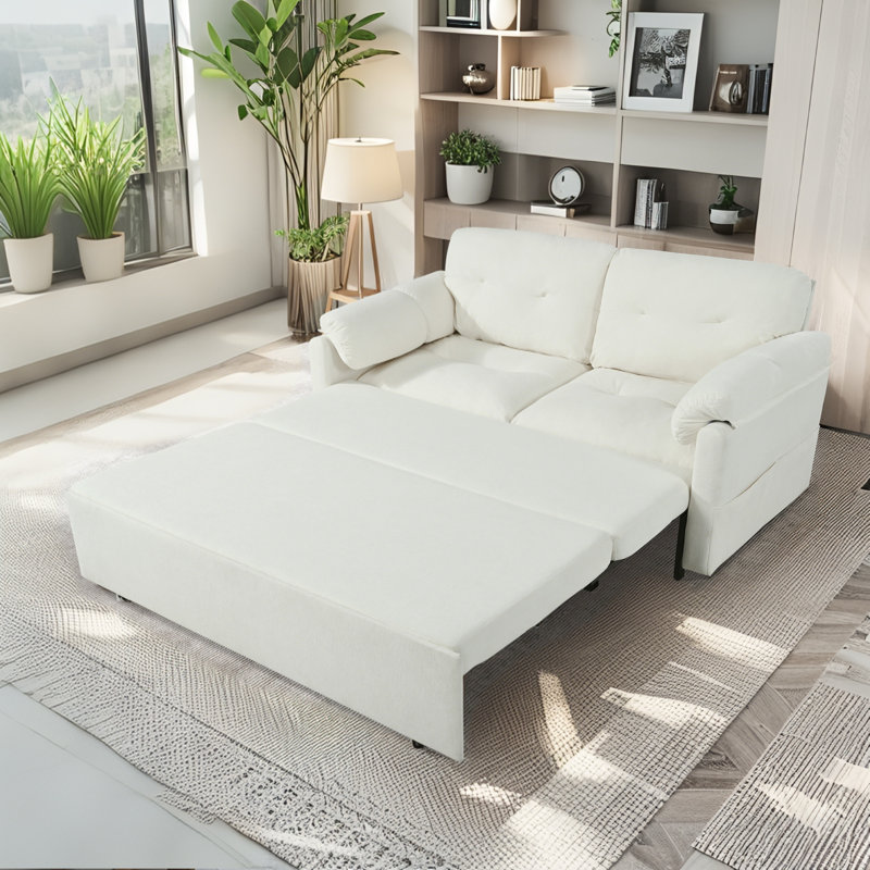 71.65″ Convertible Pull-Out Sleeper Sofa With Side Storage,3-In-1 Modern Queen Chenille Sofa Bed For Living Room, Bedroom, Apartmen