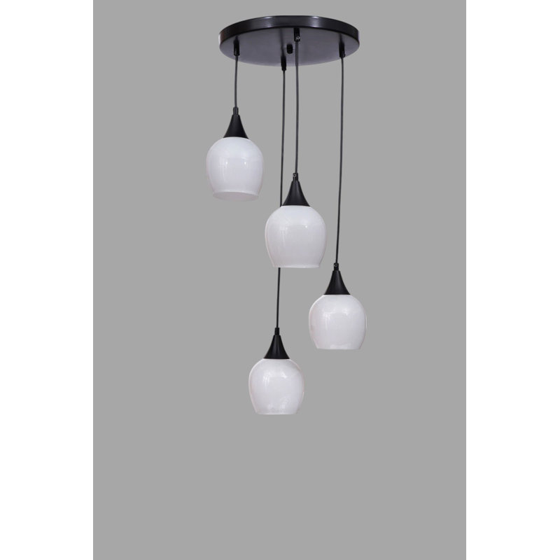 Lustre, Blanc/Noir, 4 étages, Quatre lumières