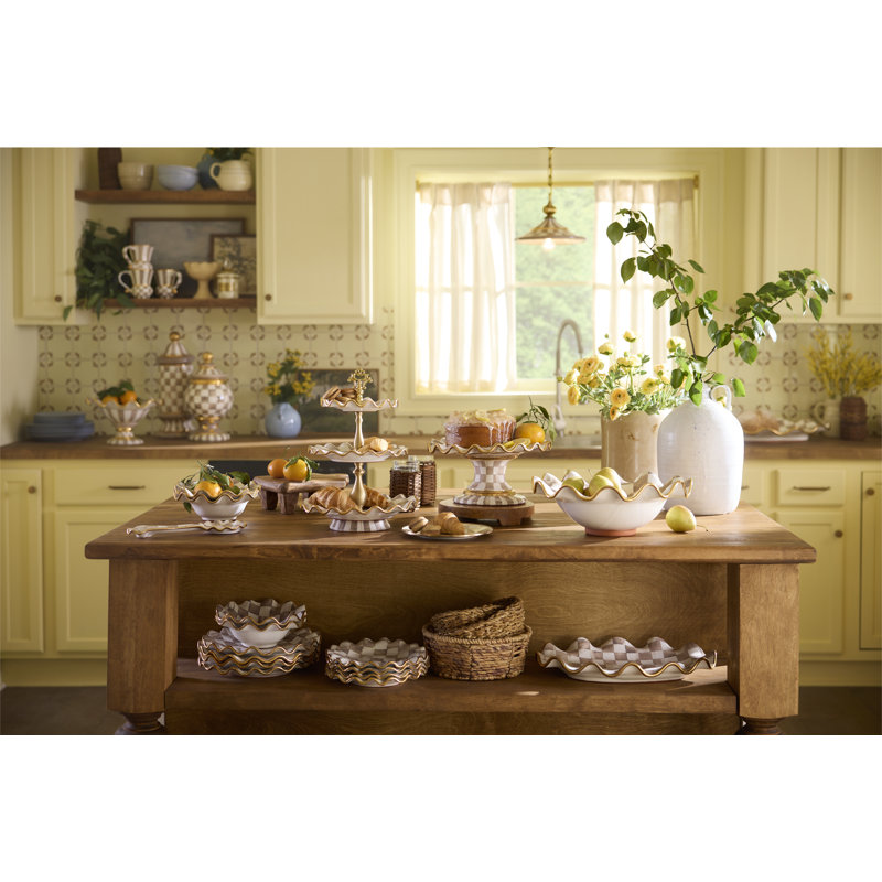 Mocha Check Ceramic Serving Platter, 2" H x 22" W x 16" D