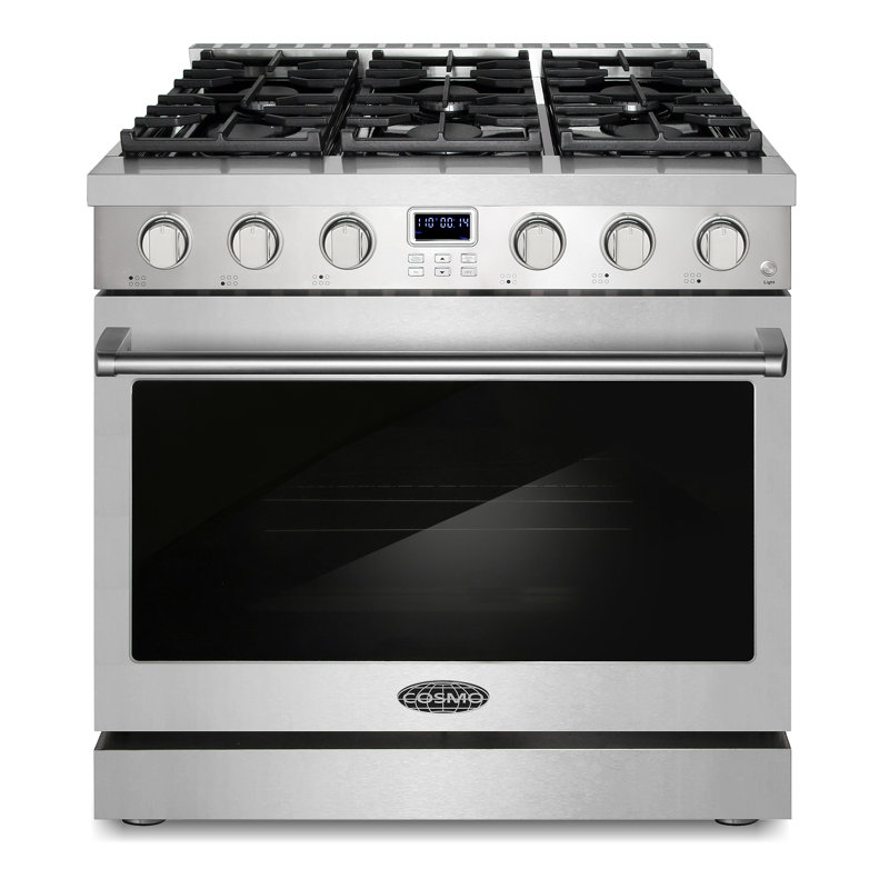 Cosmo 36 in. Lumin Collection 6.1 cu. ft. Gas Range with 6 Sealed Burners and Convection Oven in Stainless Steel