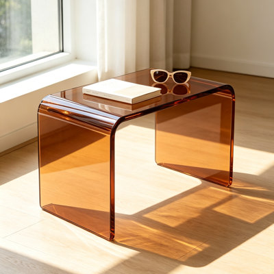Brown Acrylic C-Shaped End Table, Modern Lucite Side Table, No Assembly Sofa Side Table, 11.3" x 11.3" x 25.2", Space Saving C Table for Living Room, Bedroom