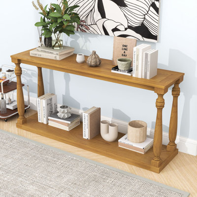 Vintage Wood Console Table with Vase-Leg Design and Lower Storage Shelf for Entryway or Living Room