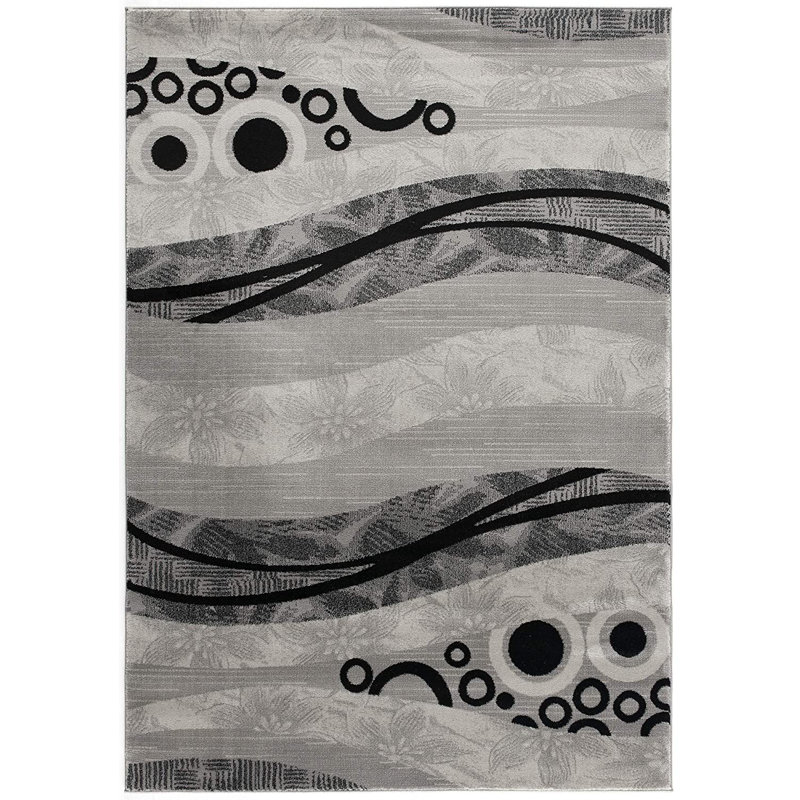 Tapis gris et noir à vagues abstraites, Tapis de couloir 2 pi x 10 pi