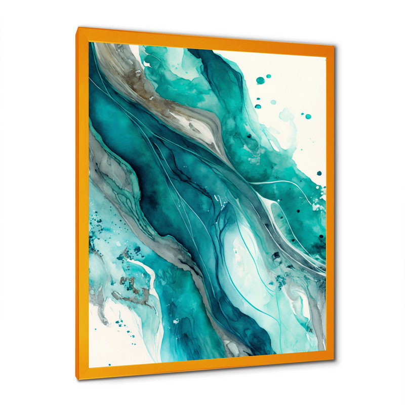 Turquoise Waves in Paradise V - reproduction sur toile, H 20 po x l 12 po x P 1 po, Toile avec cadre photo doré