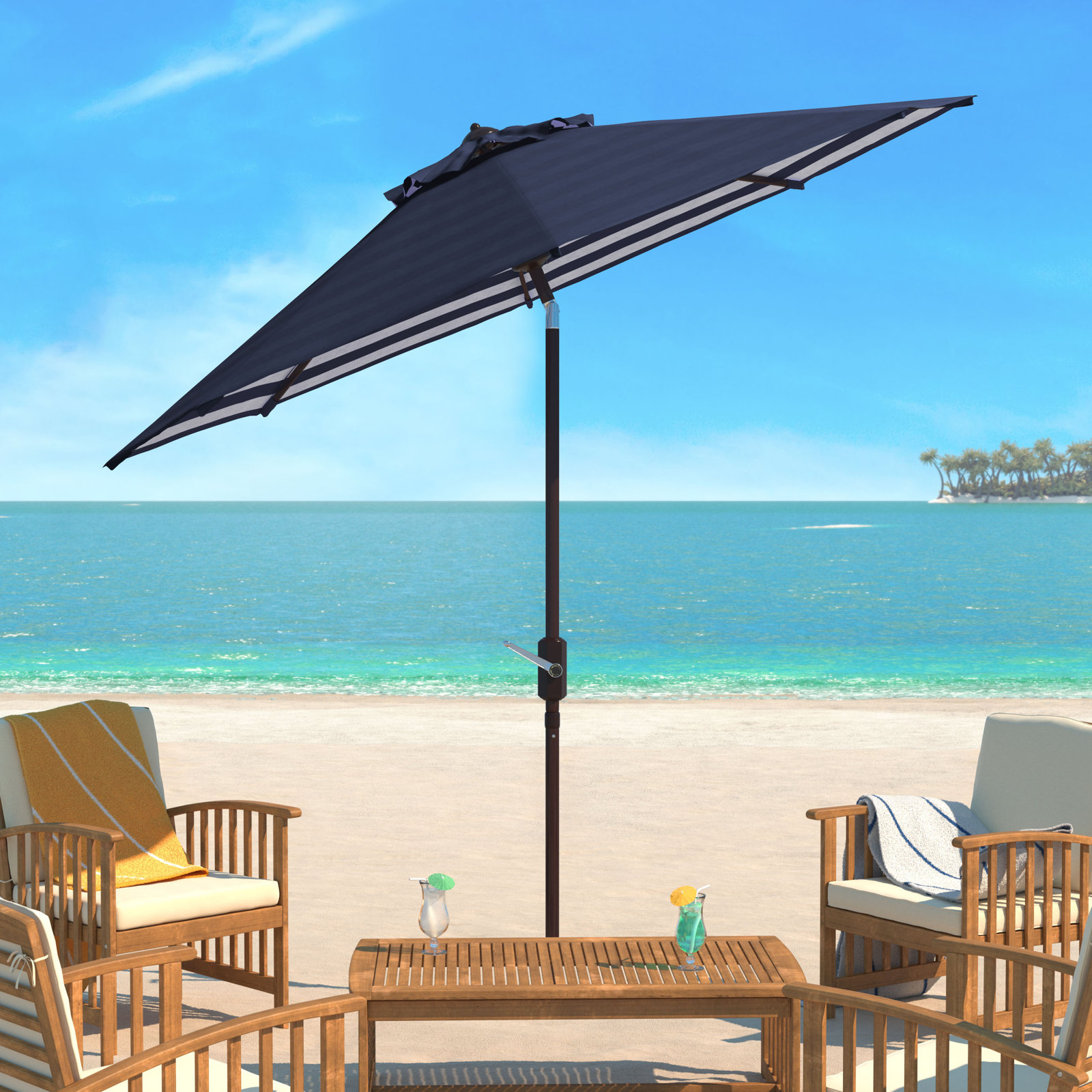 Asla 100.8'' Outdoor Umbrella, Navy/White