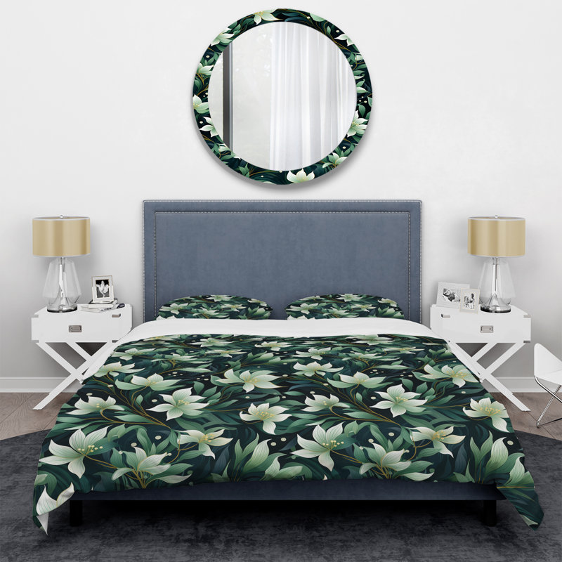 Ensemble de housse de couette Green Floral Flourish Elegance, Housse de couette pour grand lit et 2 taies décor