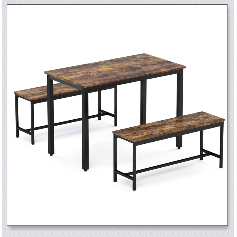 Dining Table Set, Bar Table with 2 Dining Benches, Kitchen Table Counter with Chairs