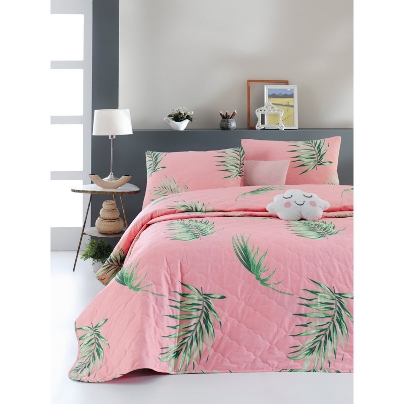 Virna Cotton Floral Bedspread, 155 x 200 cm Bedspread, Pink/Green