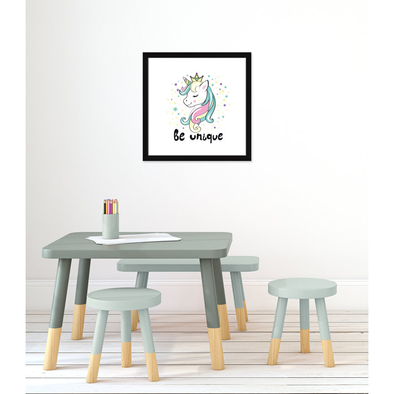 «Be Unique», impression sur papier licorne, H 22,5 po x l 22,5 po x P 0,6 po, Encadré plat noir