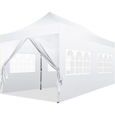 Tente à auvent escamotable 10 x 20 pi - Abri rapide résistant à l'eau UPF 50+ 210D Oxford - 6 parois latérales amovibles, 3 réglages de hauteur pour les événements - Auvent extérieur commercial avec sac à roulettes - Gris