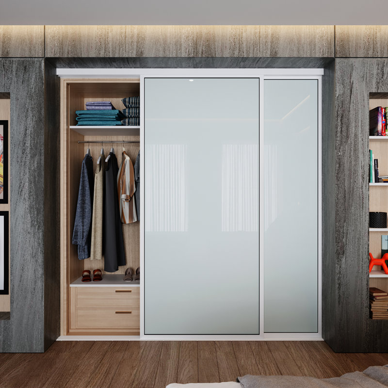 Garde-robe coulissant 2 panneaux en verre laiteux, Aluminium brossé, L 48 po x H 96 po