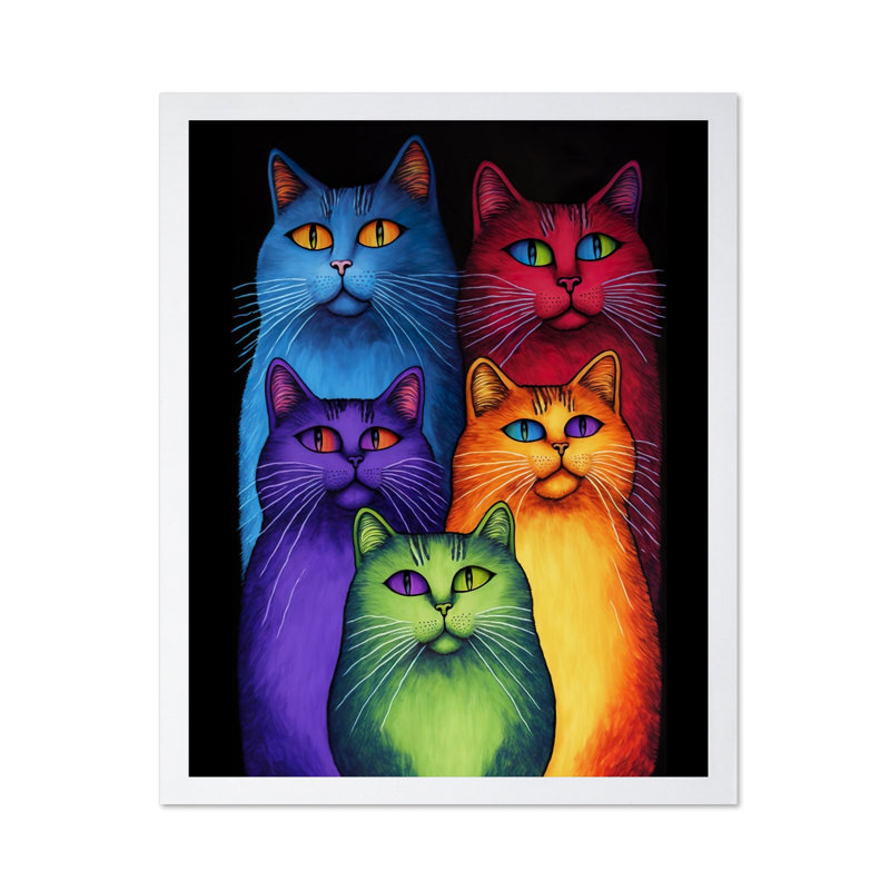 Rainbow Cats, Poster, 12"H x 16"W, White Framed