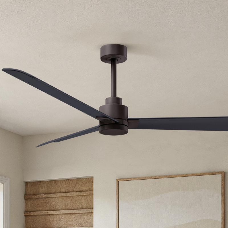Alessandra Outdoor Downrod Ceiling Fan, Matte Black, Textured Bronze