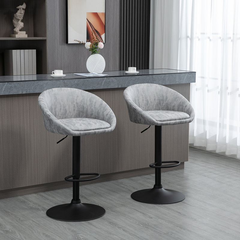 Swivel Upholstered Adjustable Height Counter Stool with Metal Frame, Grey