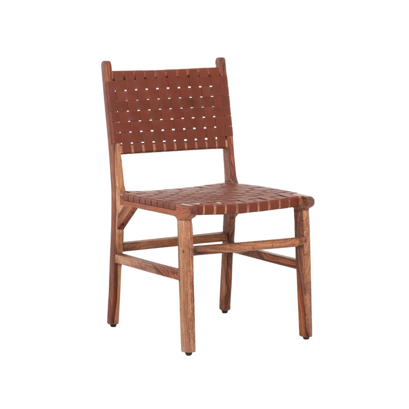 2 chaises de salle à manger rustiques brunes, en cuir tissé, fabrication en bois franc de 2 supports tissés, ton