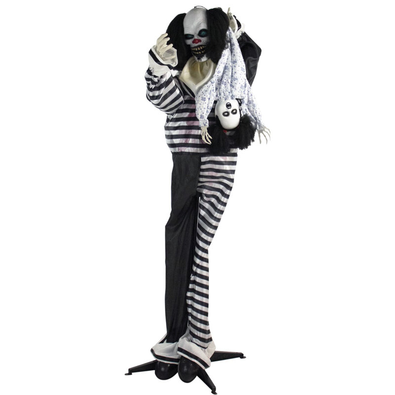 Haunted Hill Farm Life-size 5.4 Ft. Animatronic Talking Clown With Doll With Lights And Sound, Indoor Or Covered Outdoor Halloween Decoration