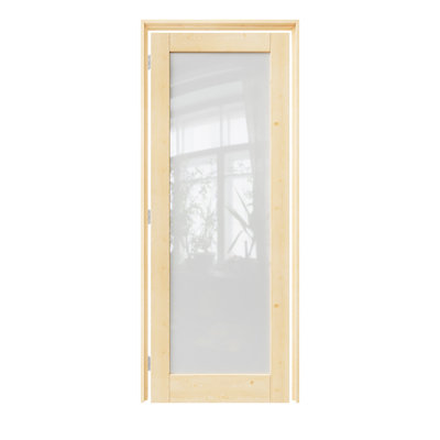 Porte intérieure pré-suspendue en bois de pin et verre givré 30 po x 80 po avec charnières argentées 1-Lite